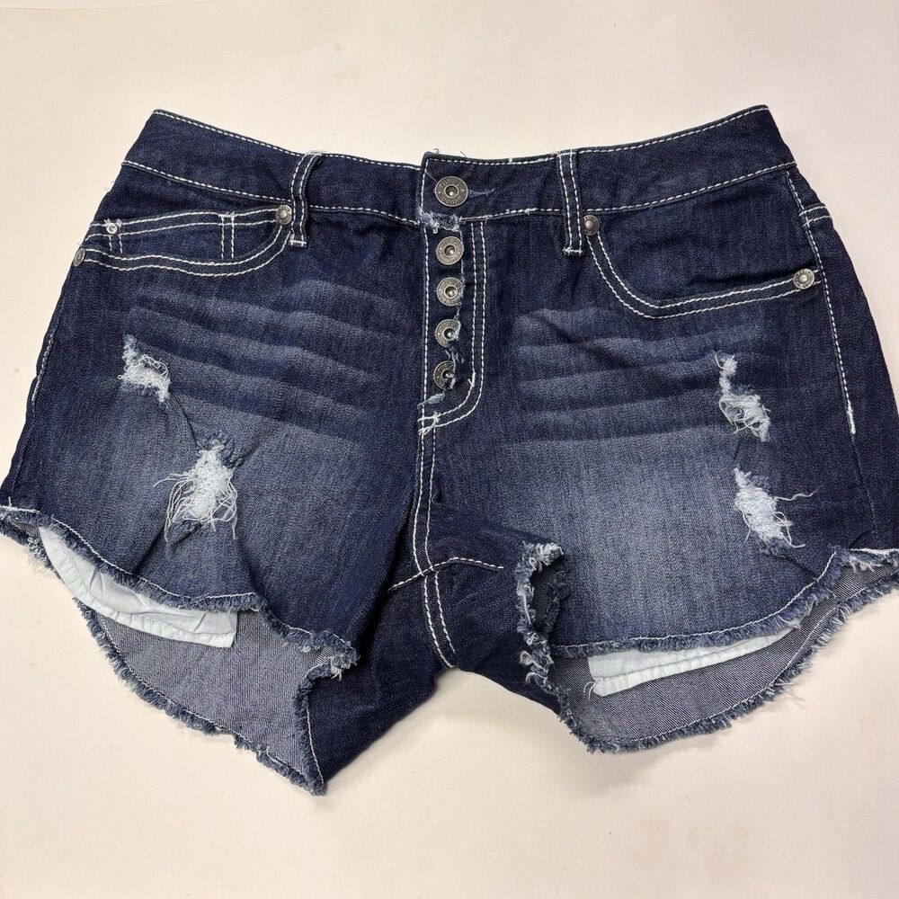 Rue21 Shorts Blue High Rise Button Fly Cutoff Frayed Denim